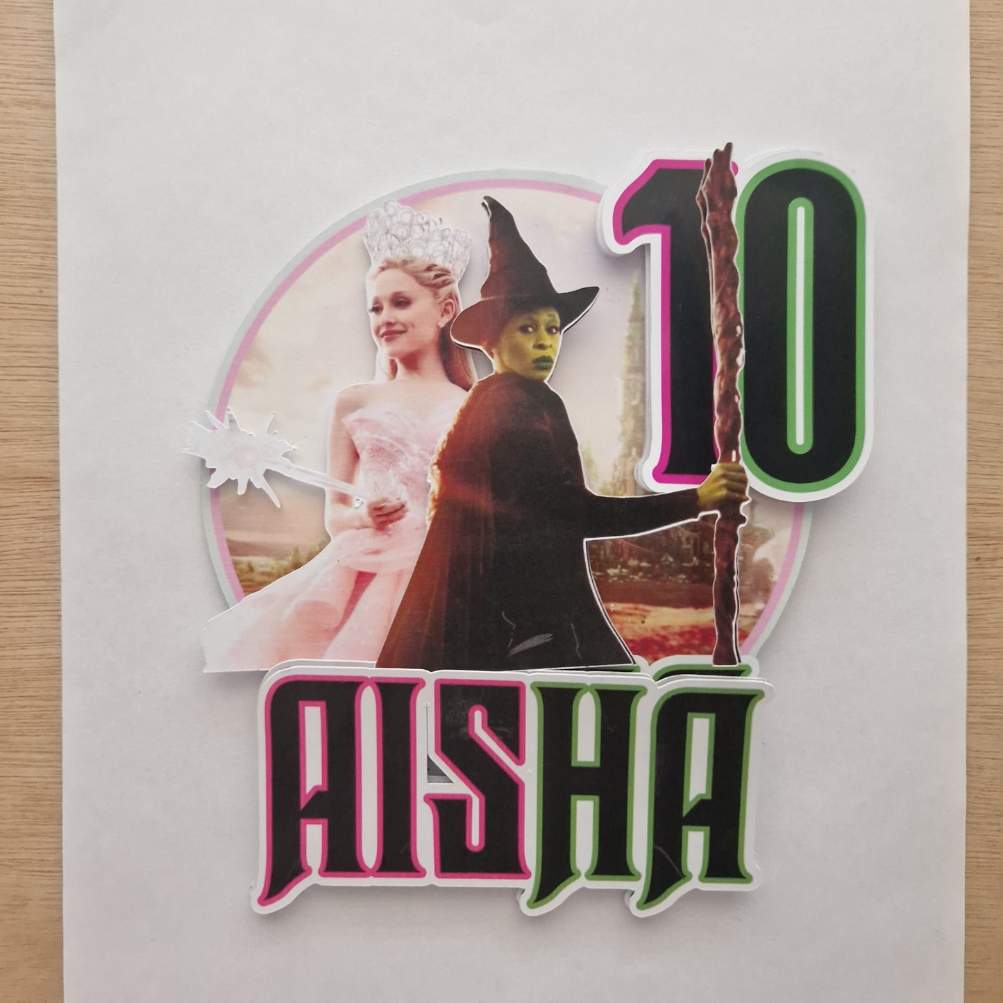Wicked “Glinda & Elphaba” Birthday Cake Topper – Pink & Green