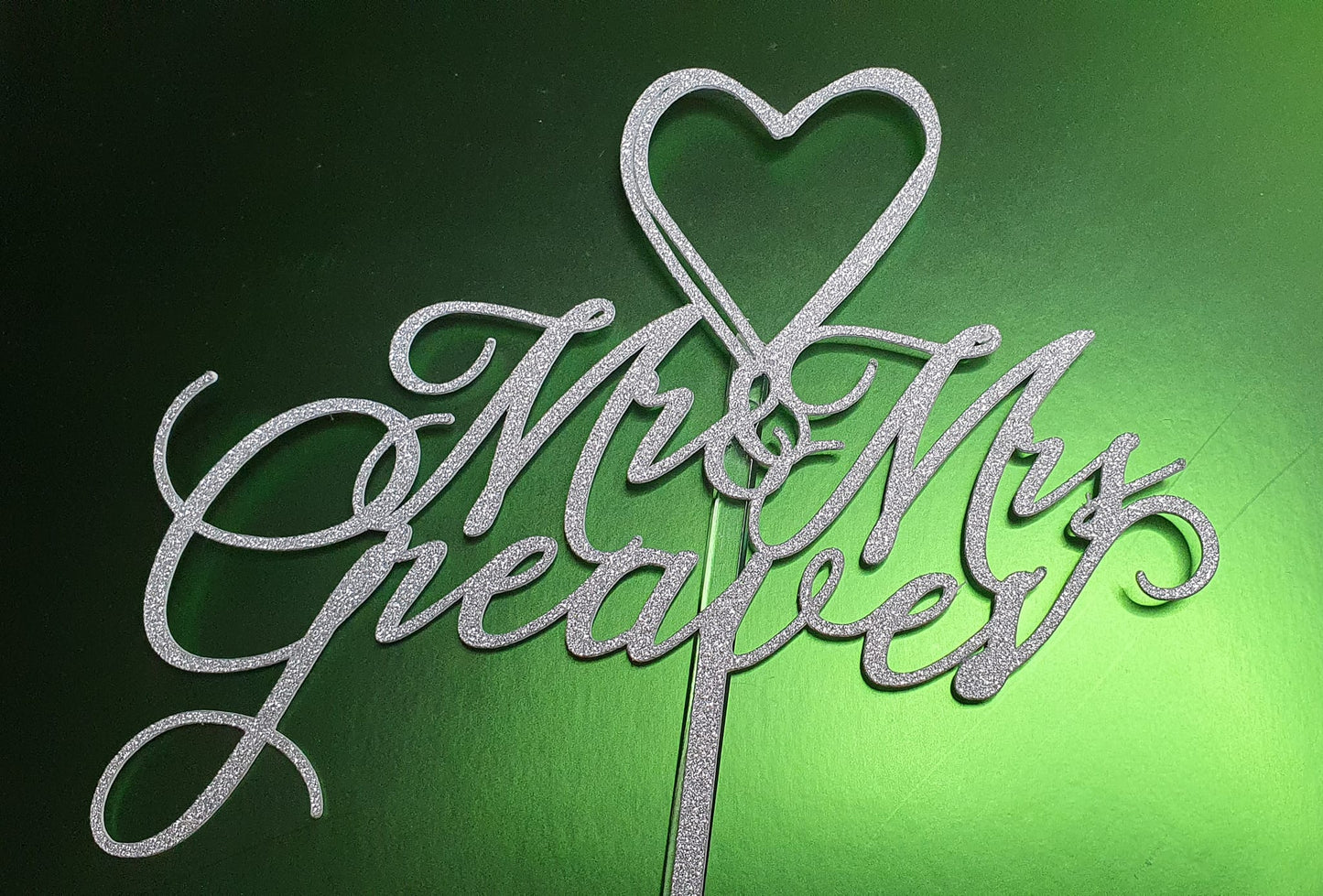 Mr & Mrs Glitter Wedding Cake Topper | Personalised | Single Layer