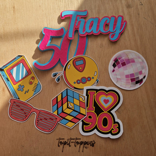 Personalized 90s-Themed Cake Topper Set