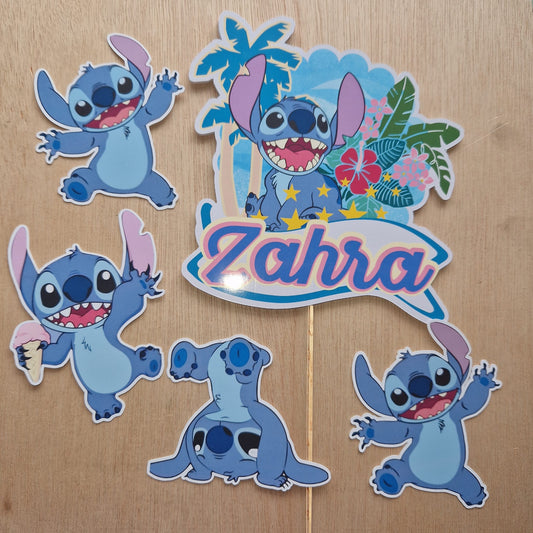 Stitch Hawaiian Birthday Cake Topper Set - Personalized Name